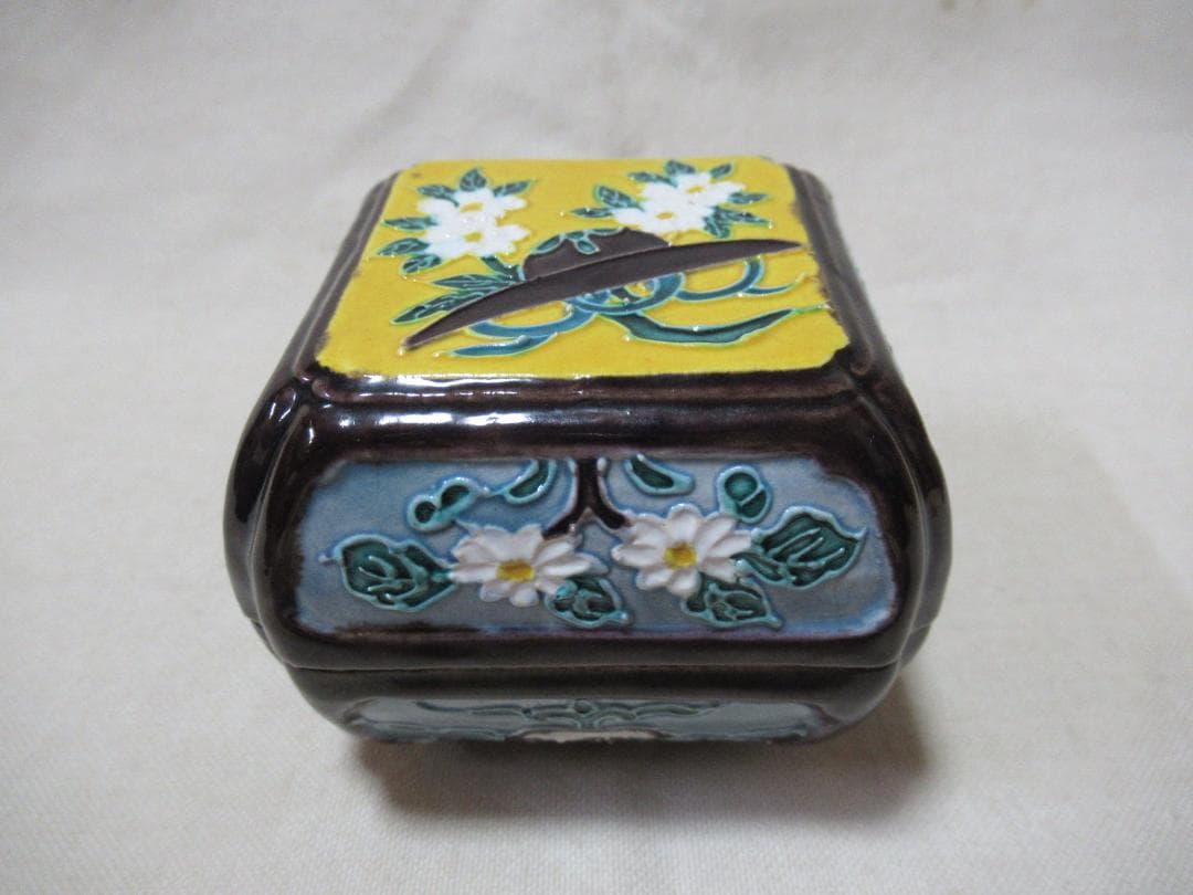 茶道具　清閑寺祥平造　交跡花笠四方角画　香合　共箱