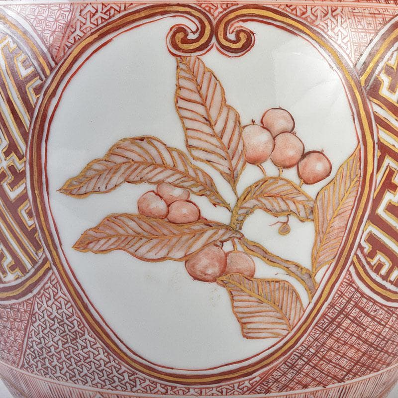 九谷焼　北山堂　赤絵金彩　瑞果文　花瓶　共箱　F　R9158B