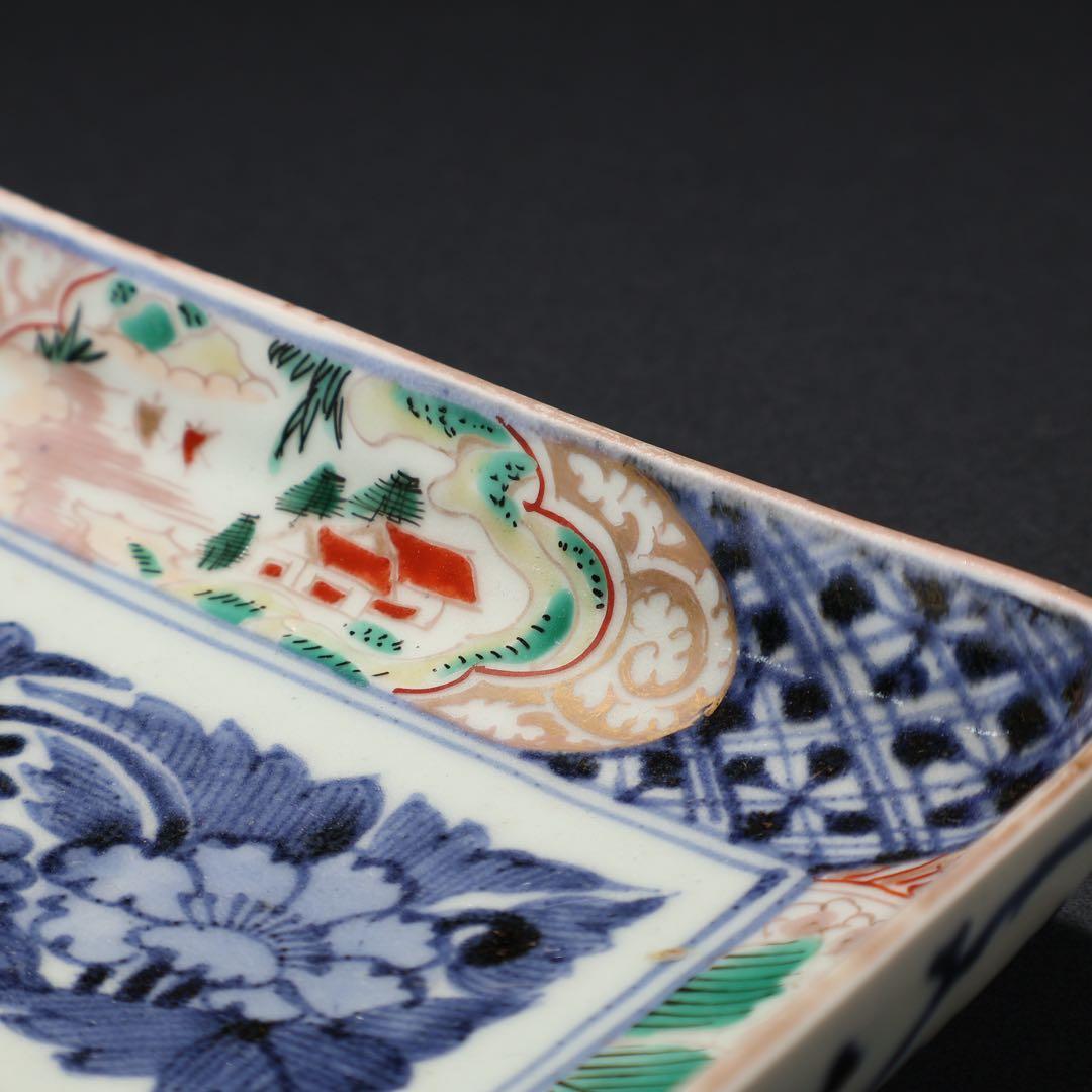 伊万里金襴手　花文長皿　骨董　古伊万里　R0229w2ダB