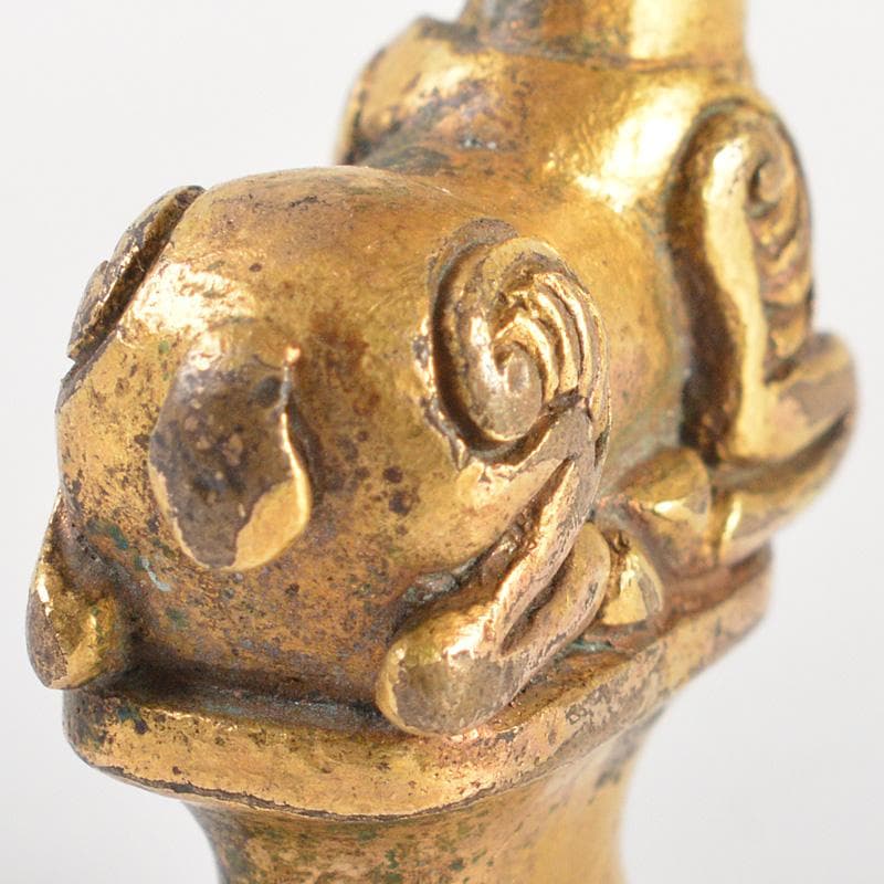 中国　古銅鍍金　馬像　紙鎮　置物　V　R7506