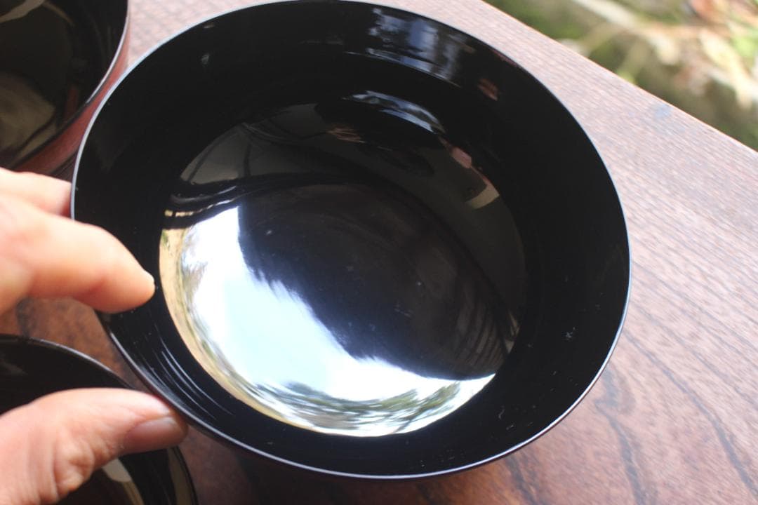 デッドストック！極上独塗分柿合わせに優美な見返雲錦蒔絵の映えるお椀2点（検山中塗