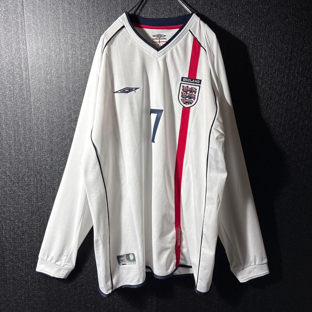 【★ベッカム】 古着 アンブロ イングランド代表 7番 2XL 白 長袖 ホーム