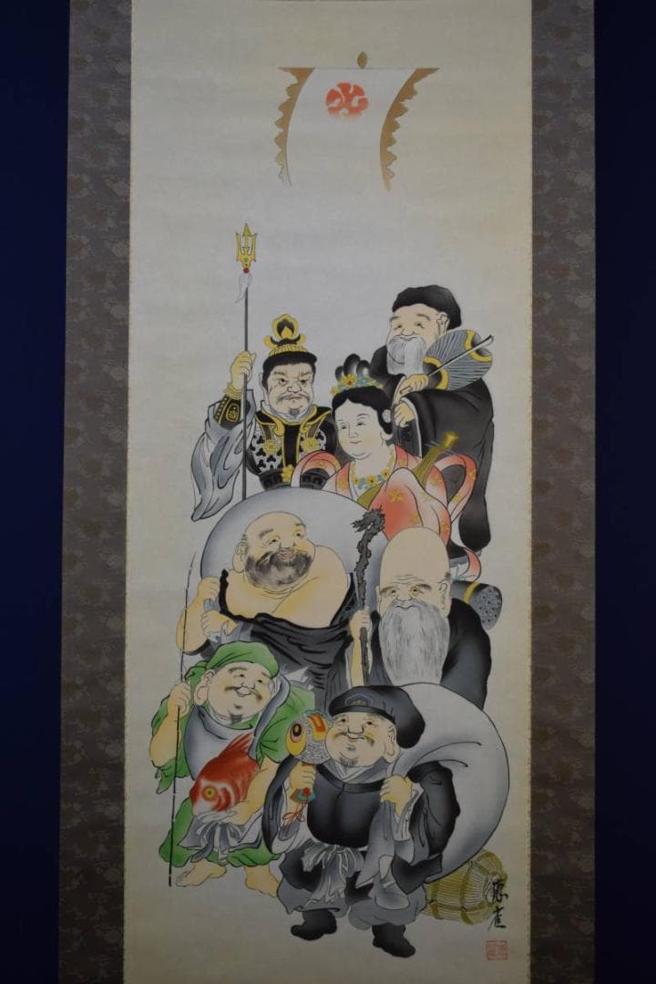 複製/恵雀/七福人図/工芸/布袋屋掛軸HF-514