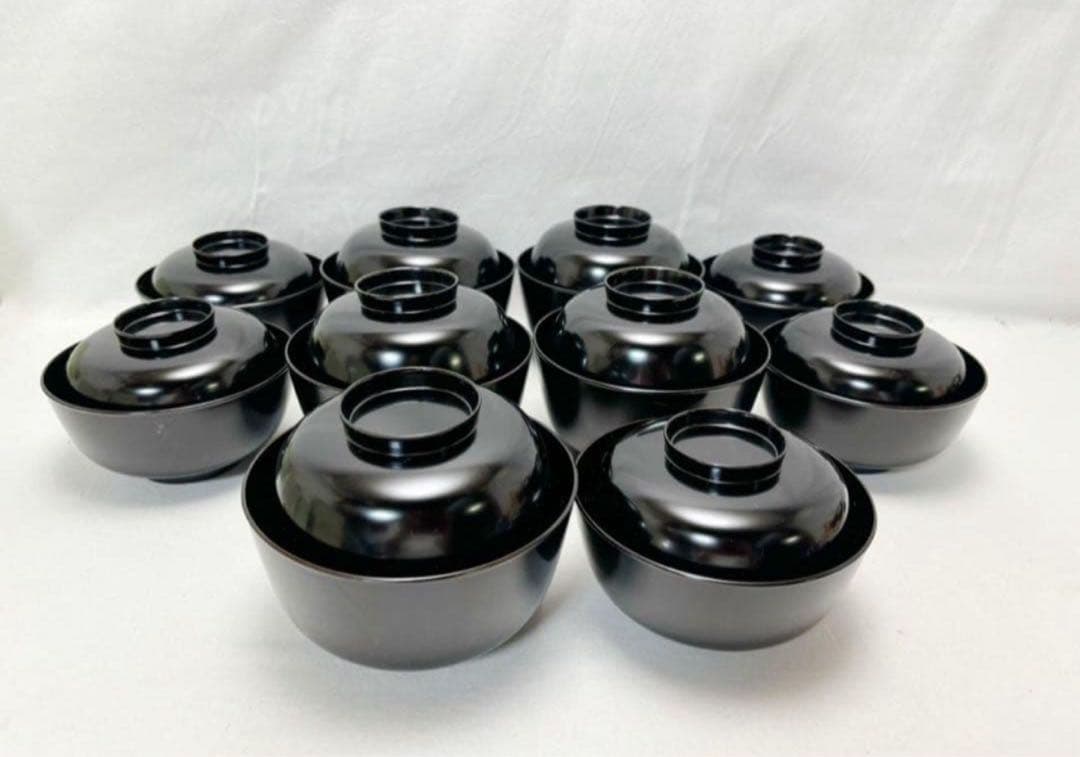 未使用 懐石道具 木製黒真塗 四つ椀 小丸椀 5客揃 元箱