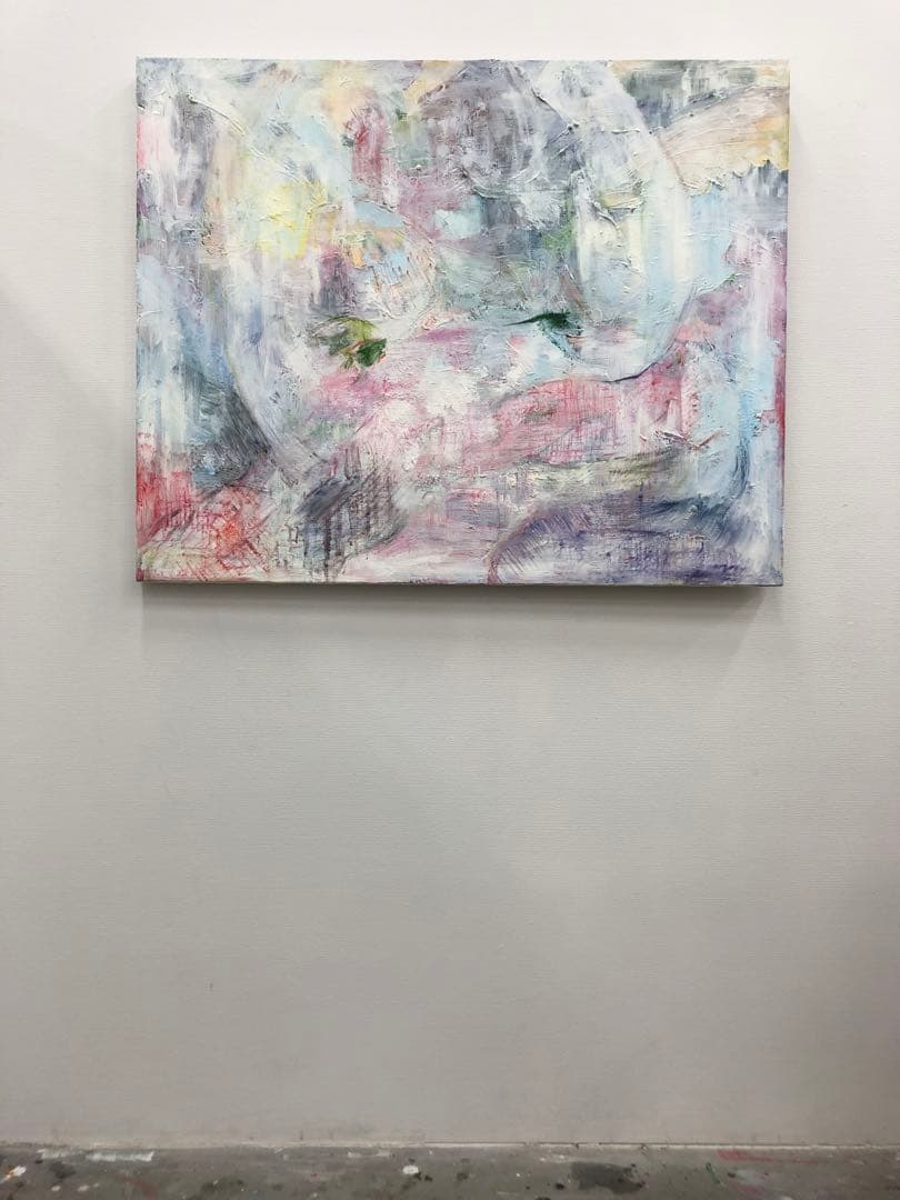 【F40号】冬の日#02 油絵 oilpainting 原画 ホワイト チェック