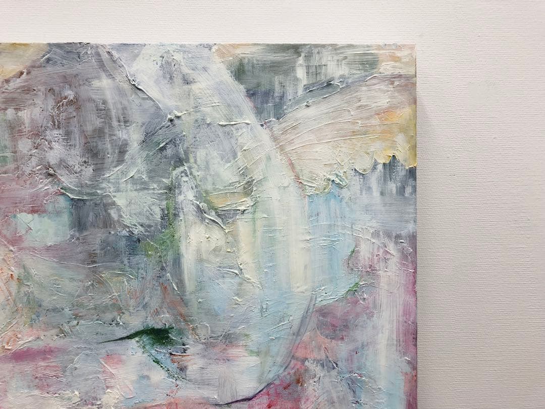 【F40号】冬の日#02 油絵 oilpainting 原画 ホワイト チェック