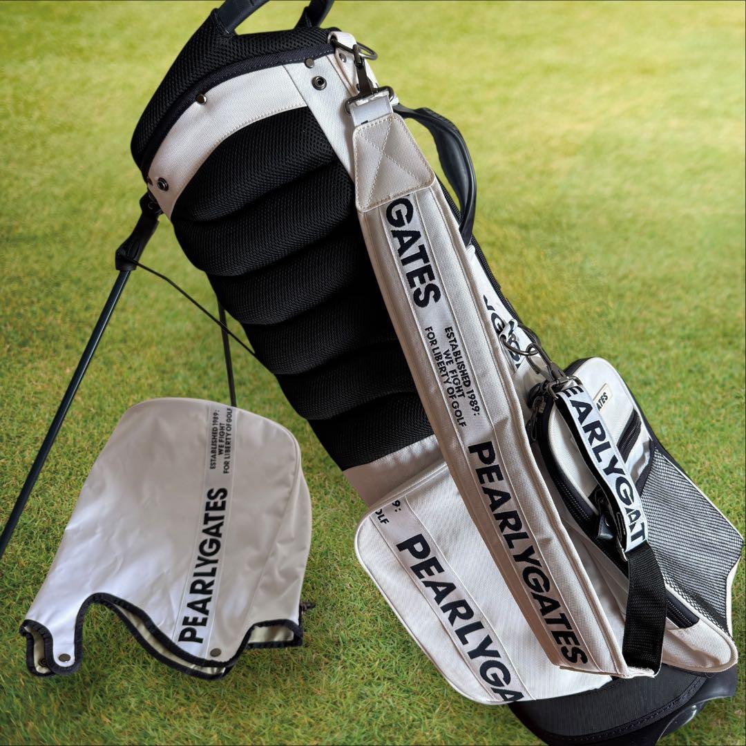 美品　パーリーゲイツ　キャディバッグ　ショルダー式　スタンド式　軽量　白　黒