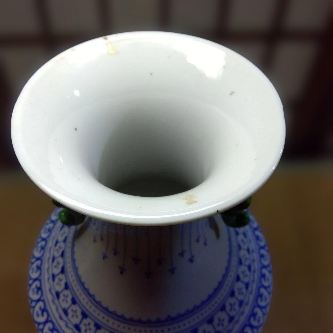 唐物　花瓶　陶磁器 花瓶 緑の持ち手 ドラゴン絵柄　唐子