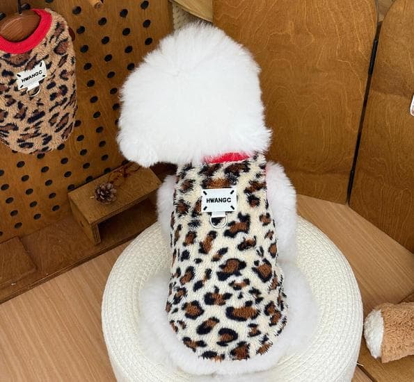 犬服　レオパード柄ファー　ドッグウェア