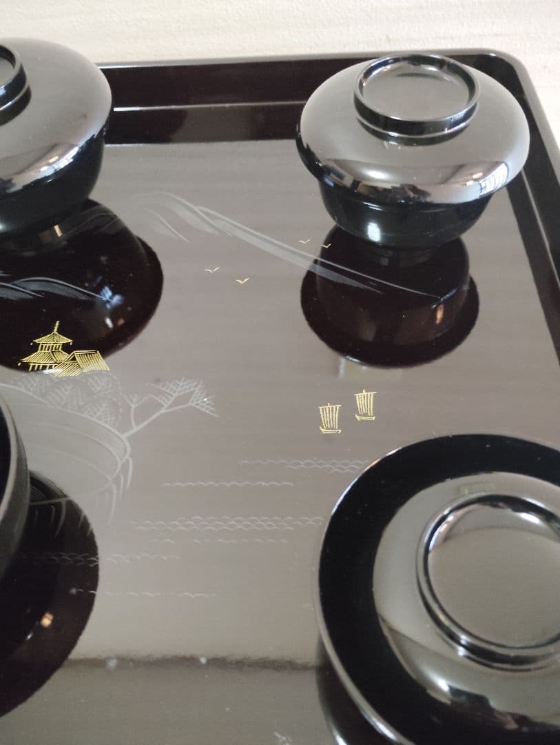 会津漆塗り　沈金　客膳セット　30セット