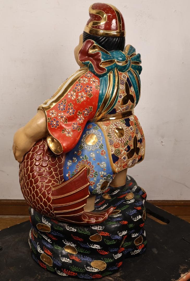 九谷焼　峰光 銘　色絵金彩　恵比寿像　七福神　置物　高さ約62cm　BK125