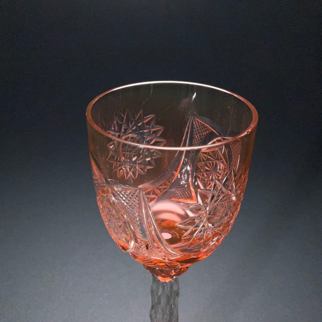 【希少】アンティークグラス　カットガラス　赤　ワイングラス　美品　R1332ダI