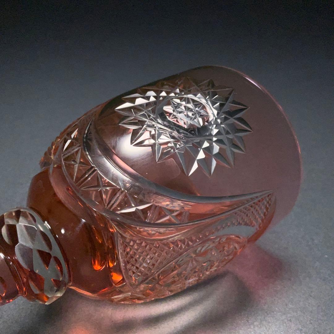 【希少】アンティークグラス　カットガラス　赤　ワイングラス　美品　R1332ダI