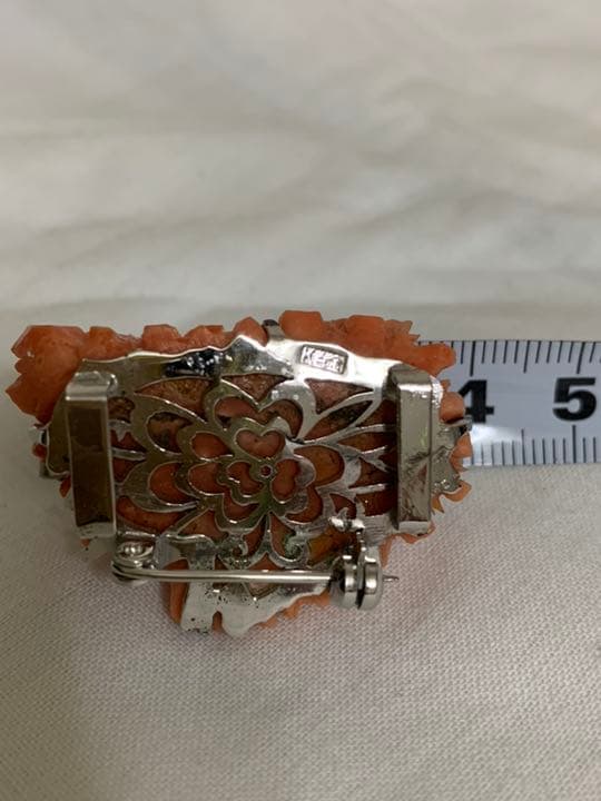 珊瑚 帯留 ブローチ