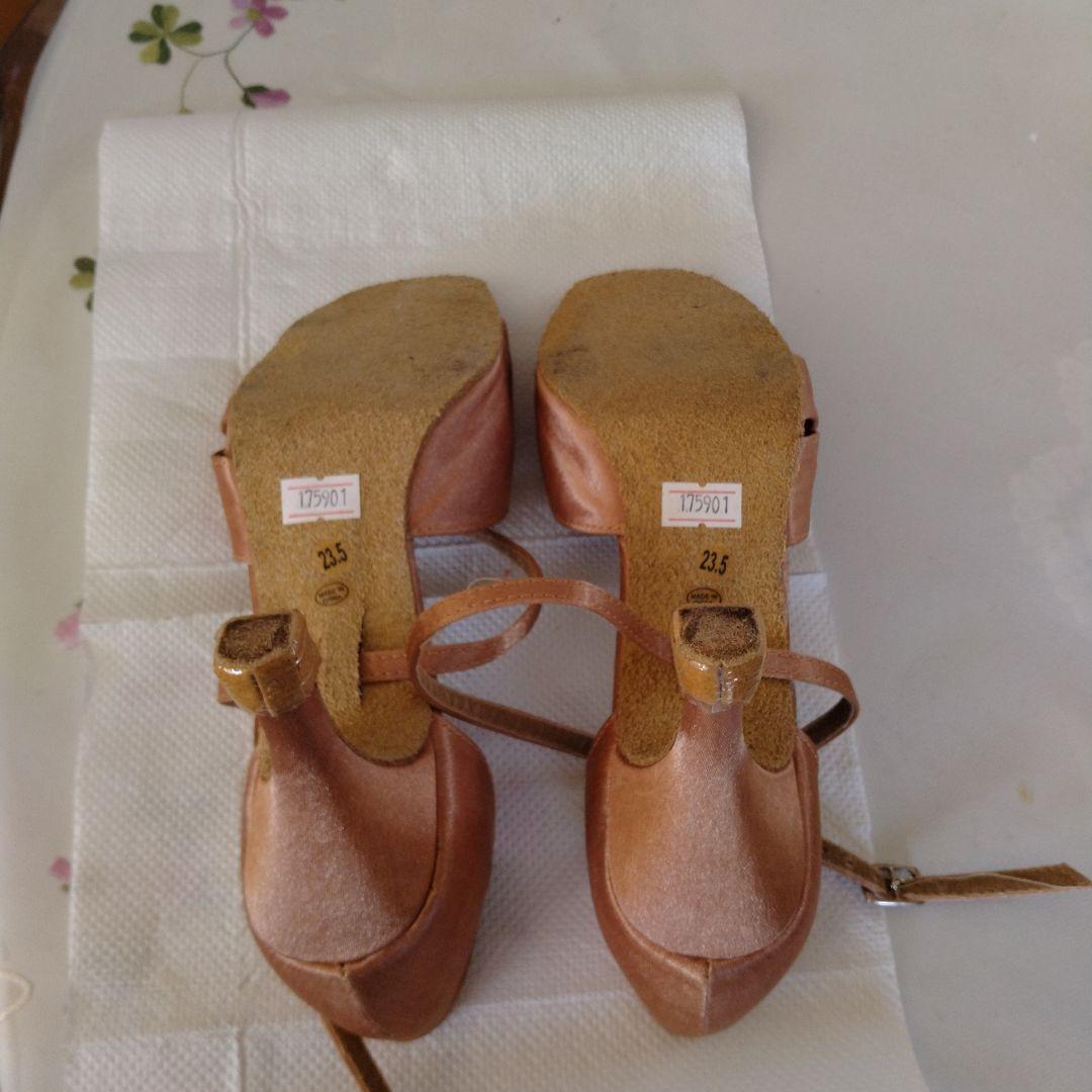 ピンク サテン オープントゥシューズ 23.5