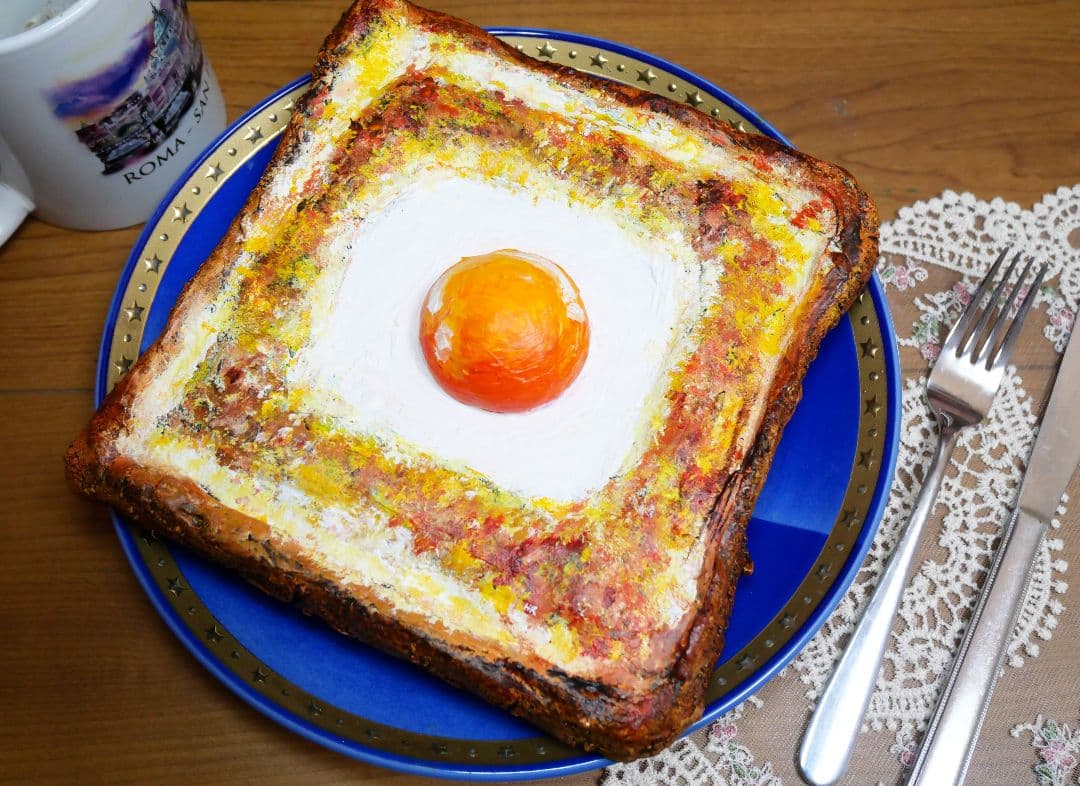 油絵 絵画 アートパネル【目玉トースト】