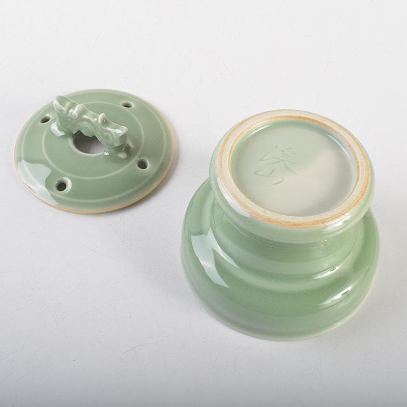 茶道具　京焼　清水焼　平安　加藤渓山作　天龍寺青磁　辰香炉　共箱　C　6585