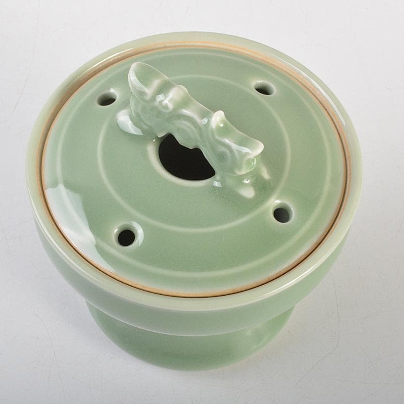 茶道具　京焼　清水焼　平安　加藤渓山作　天龍寺青磁　辰香炉　共箱　C　6585