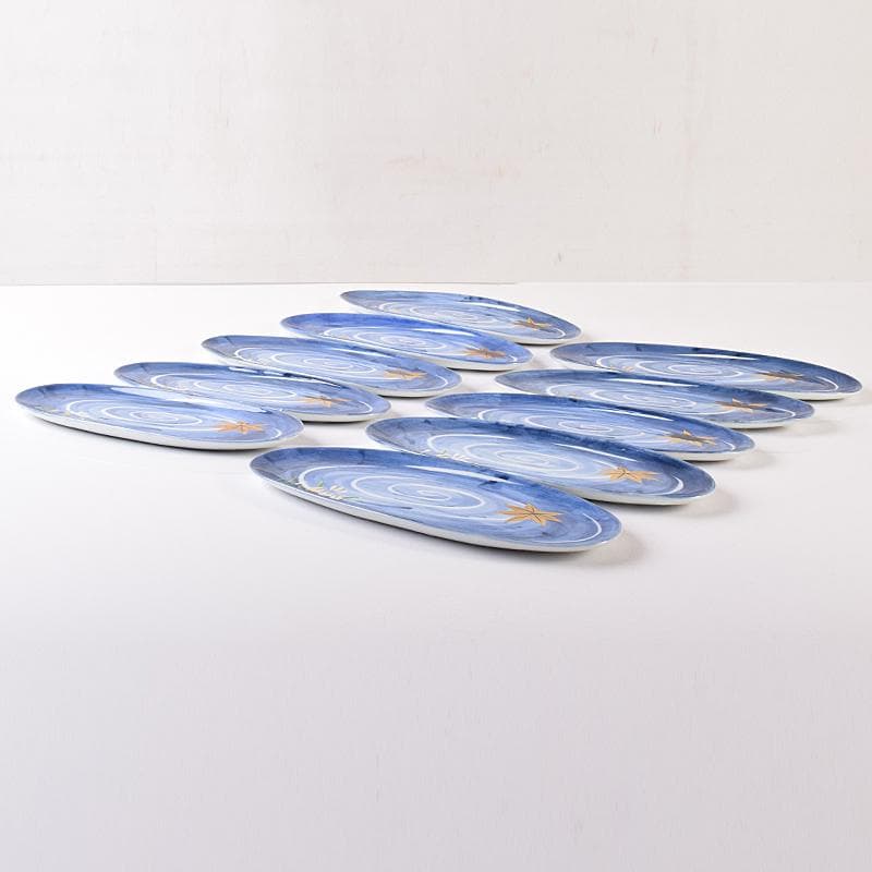 肥前有田焼　泉寿堂謹製　染錦　紅葉菖蒲文　楕円皿　十客　共箱　M　R8139B