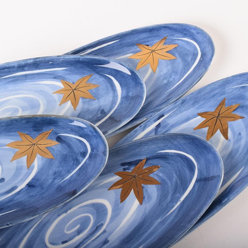 肥前有田焼　泉寿堂謹製　染錦　紅葉菖蒲文　楕円皿　十客　共箱　M　R8139B