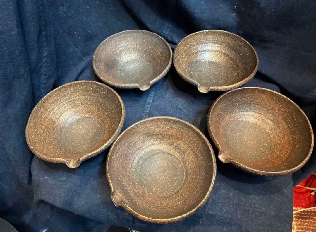 岩谷窯　山本教行　片口小鉢　5客　傷無　直径14.4センチ　民藝　吉田璋也に師事