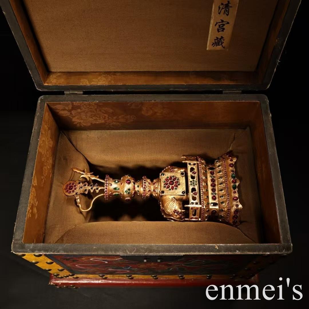 中国古美術・旧蔵鎏金の太平ぞう・純手作り・純銅製・高浮彫・置物・文房・風水開運