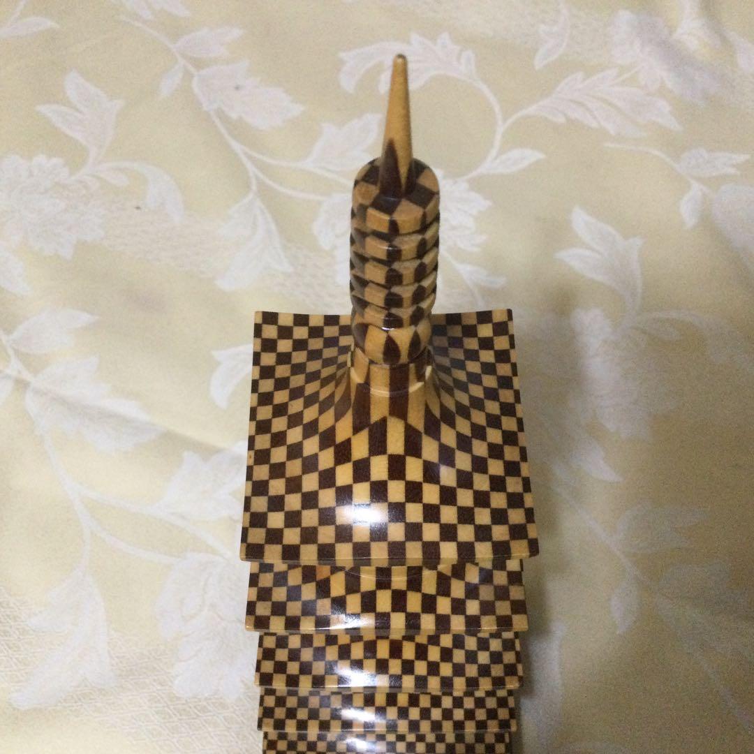【廃版希少品】工芸品　箱根寄木細工　五重塔　高さ38cm