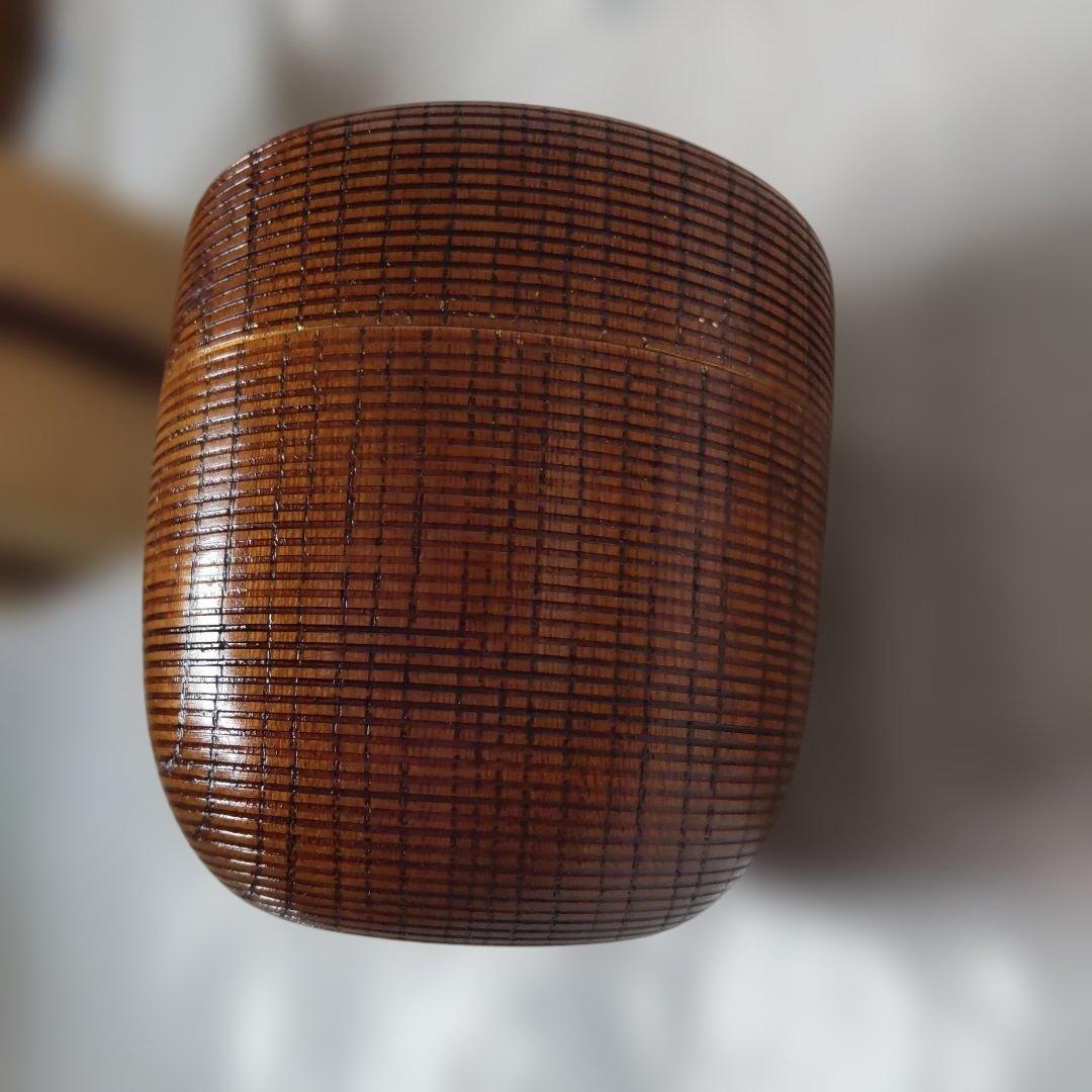 畑幸春 作 千筋 木目 中棗 内金張 共箱 漆器 漆芸 棗 抹茶 茶道具 美品