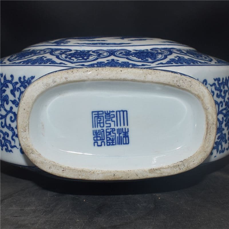 清乾隆青花開窓龍鳳呈祥福寿抱月瓶 景徳鎮 陶磁器 装飾品 現代工芸品美術品 置物