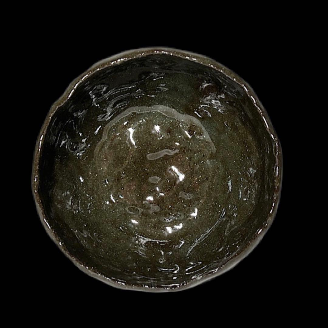 深緑釉茶碗 合わせ箱付 口径10.4cm 木箱修復済 茶道具