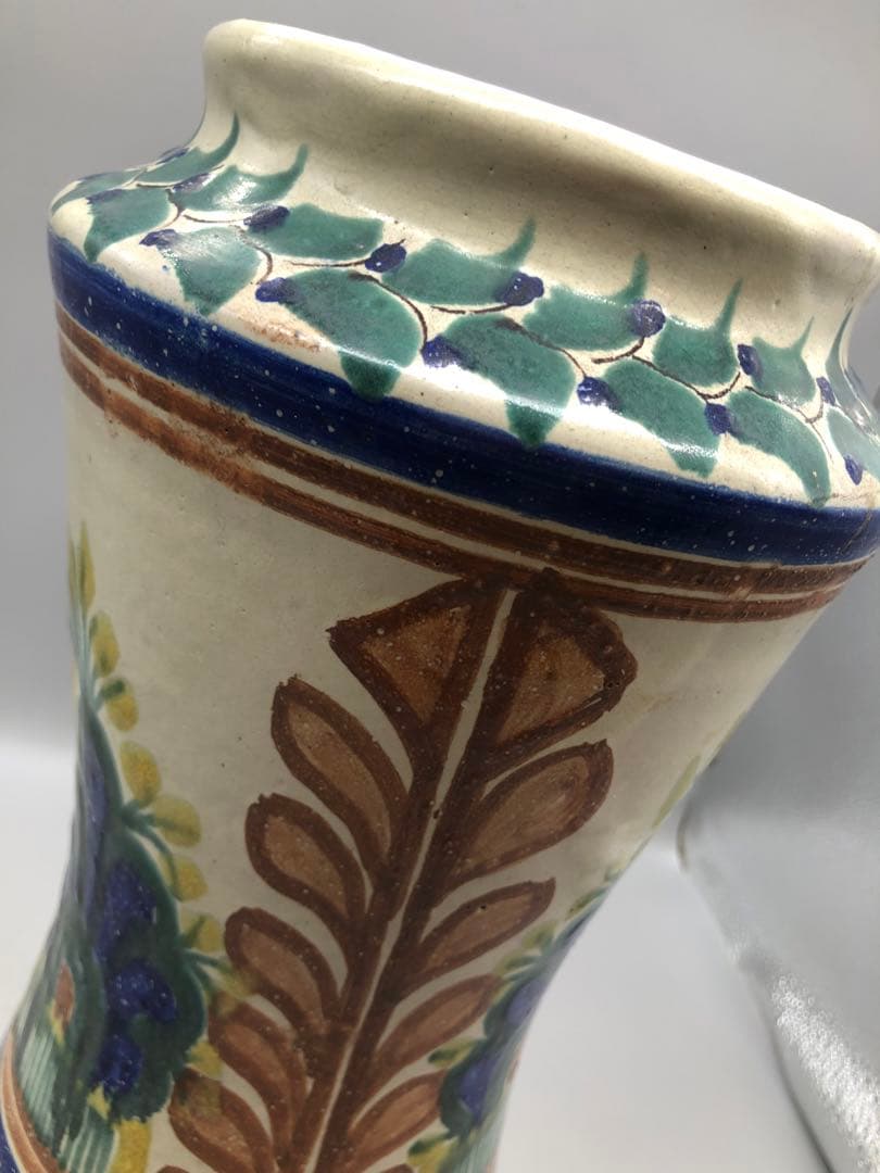 メキシコグアナファト焼ボタニカル柄ビンテージ花瓶陶器三越デパート直輸入伝統工芸品