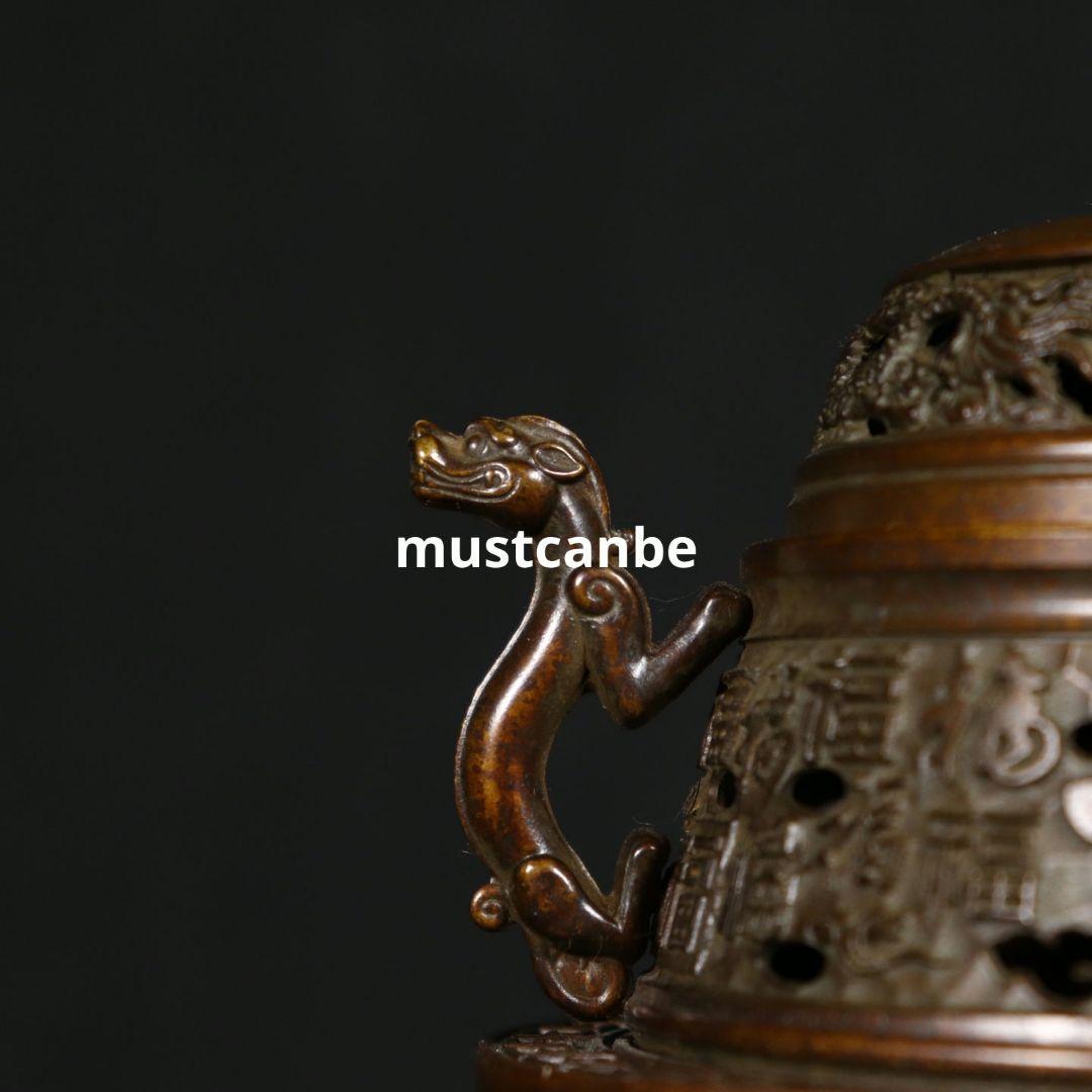 香炉 銅器 チ竜耳三象足炉 三層篆香炉 希少品 茶道具 香道具 工芸品 置物