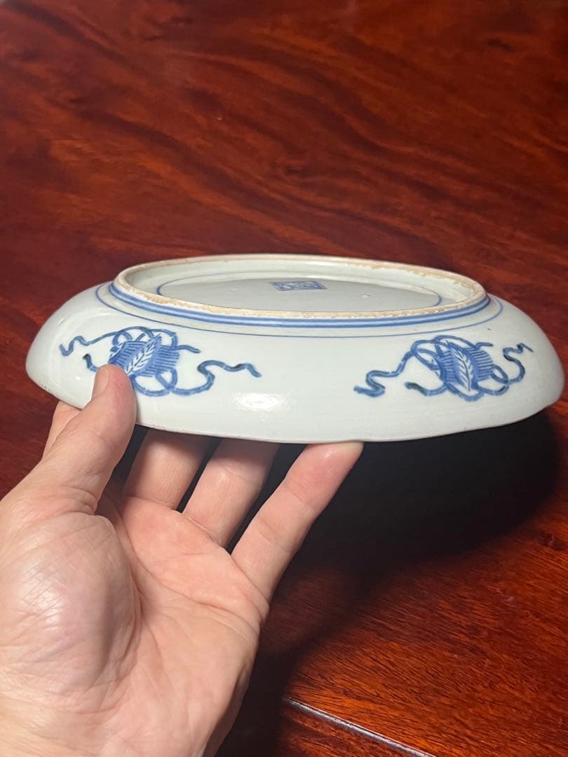 古伊万里　印判　無傷完品　中皿　紙刷　柿右衛門　渦福　角福　藍九谷　江戸中期