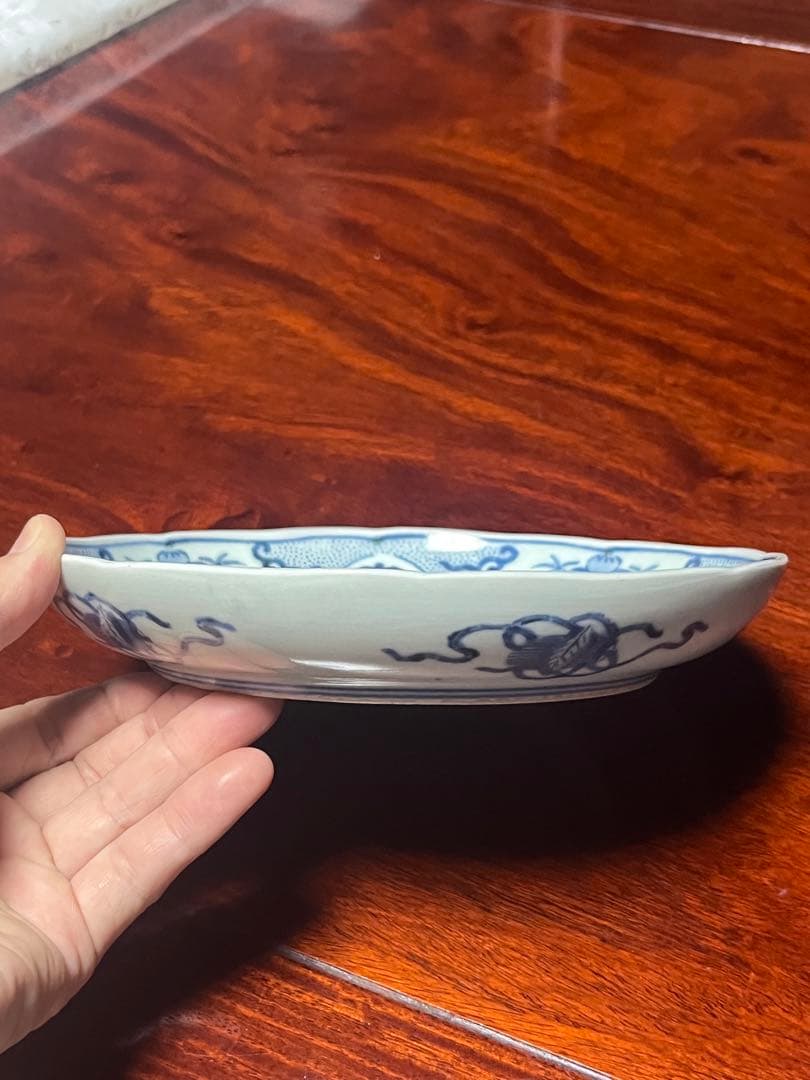 古伊万里　印判　無傷完品　中皿　紙刷　柿右衛門　渦福　角福　藍九谷　江戸中期