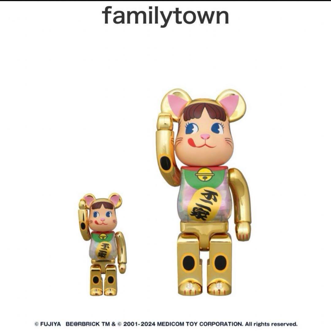 新品未開封 BE@RBRICK 招き猫 ペコちゃん 金メッキ 蓄光ミルキー入り