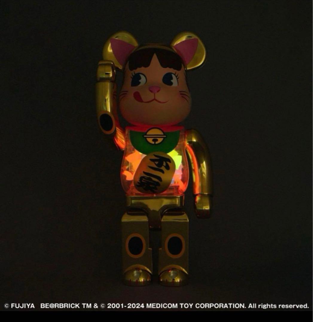 新品未開封 BE@RBRICK 招き猫 ペコちゃん 金メッキ 蓄光ミルキー入り