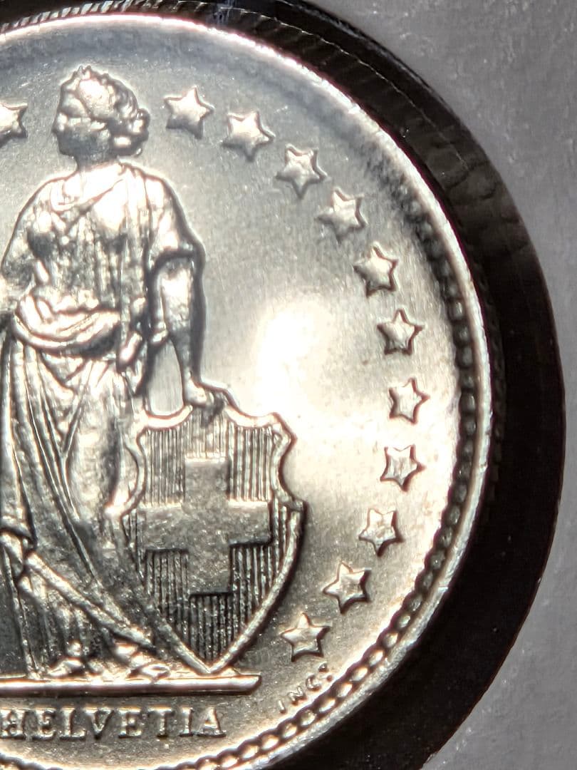 (稀少 完全未使用)スイス連邦　ヘルヴェティア立像　1/2フラン銀貨　1962B