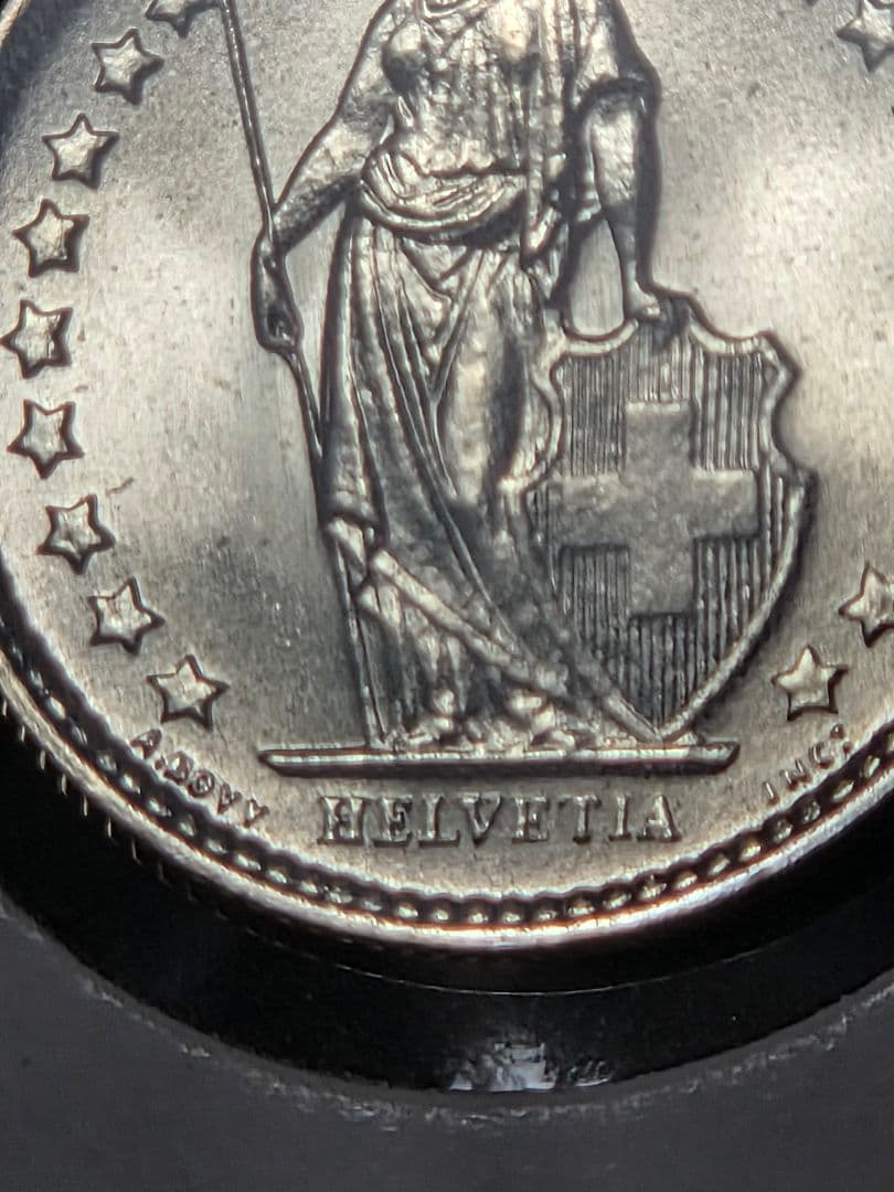 (稀少 完全未使用)スイス連邦　ヘルヴェティア立像　1/2フラン銀貨　1962B