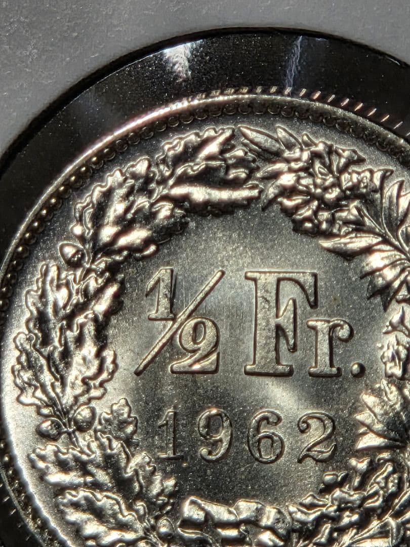 (稀少 完全未使用)スイス連邦　ヘルヴェティア立像　1/2フラン銀貨　1962B
