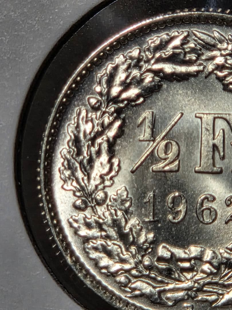 (稀少 完全未使用)スイス連邦　ヘルヴェティア立像　1/2フラン銀貨　1962B