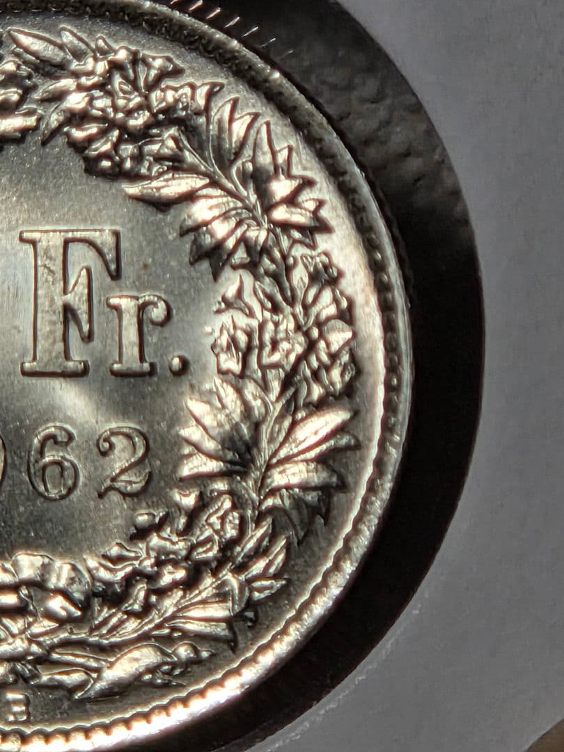 (稀少 完全未使用)スイス連邦　ヘルヴェティア立像　1/2フラン銀貨　1962B