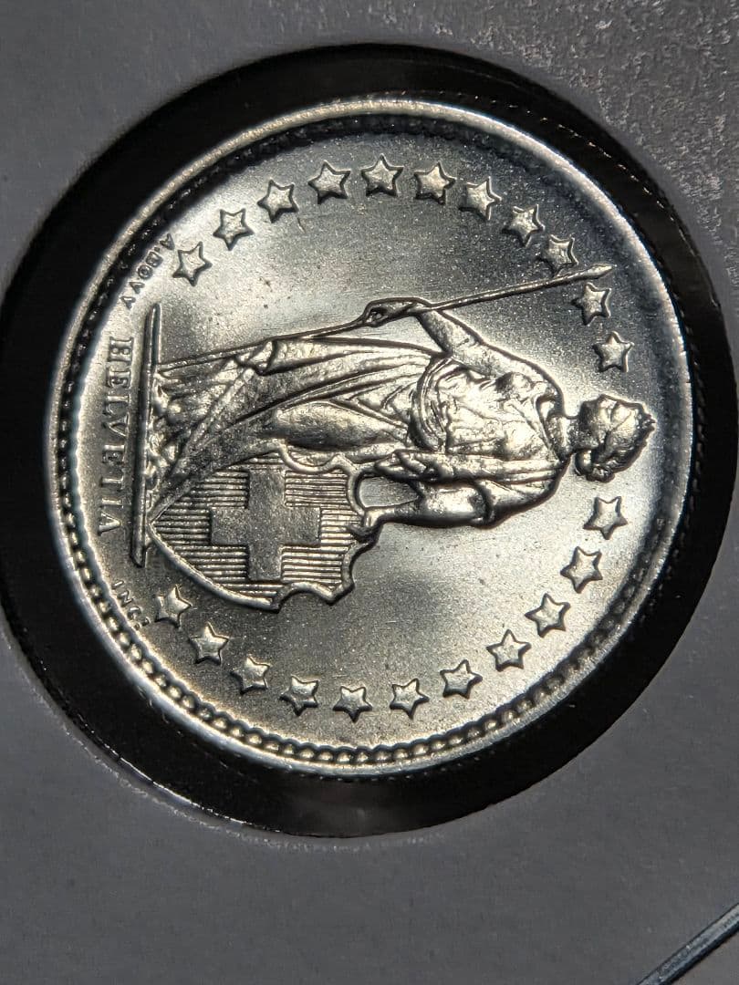 (稀少 完全未使用)スイス連邦　ヘルヴェティア立像　1/2フラン銀貨　1962B