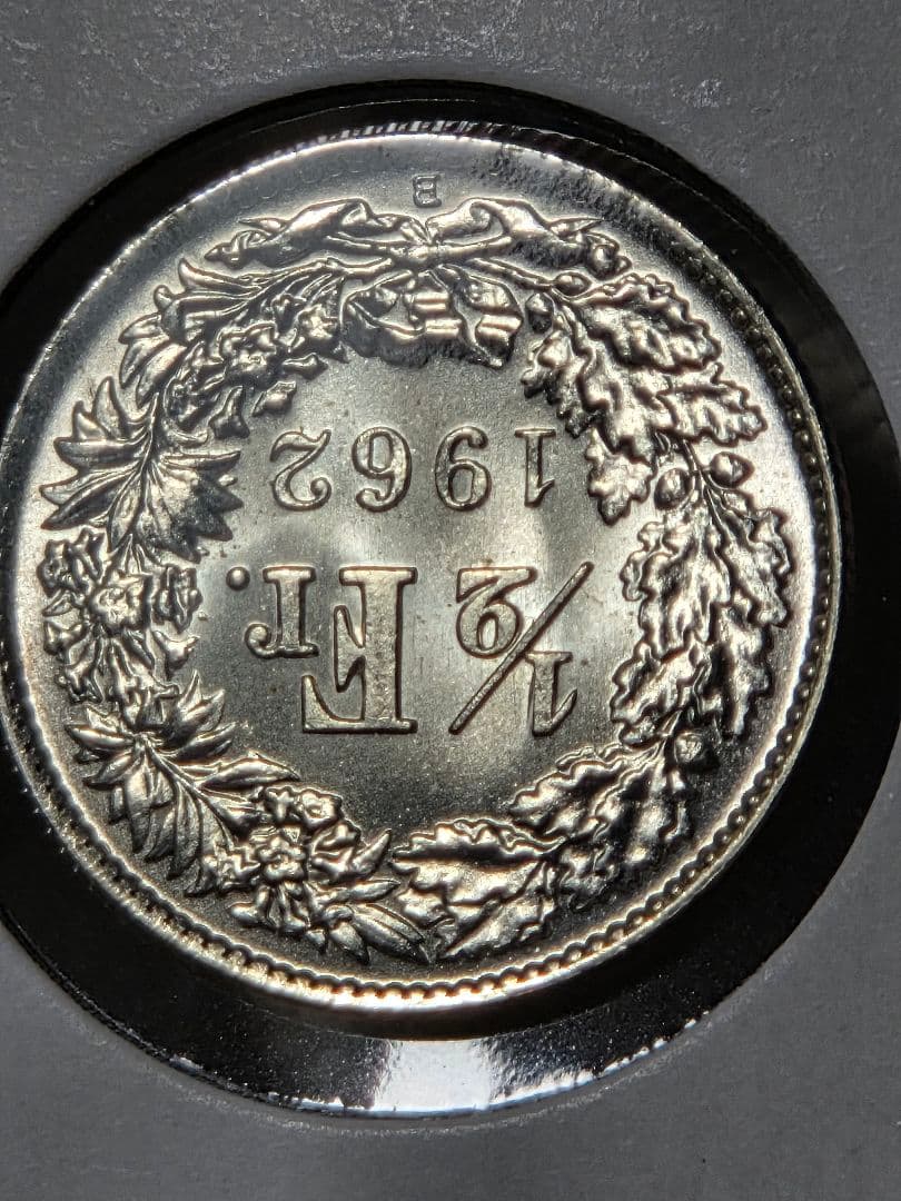 (稀少 完全未使用)スイス連邦　ヘルヴェティア立像　1/2フラン銀貨　1962B