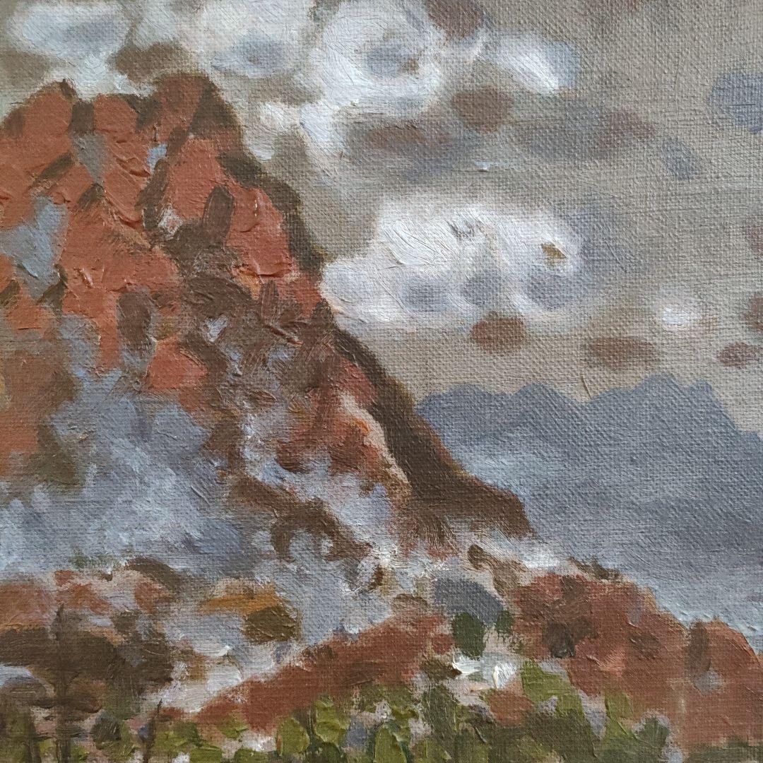 山口操助　油彩画 F4号『焼岳と大正池』、1961年製作。