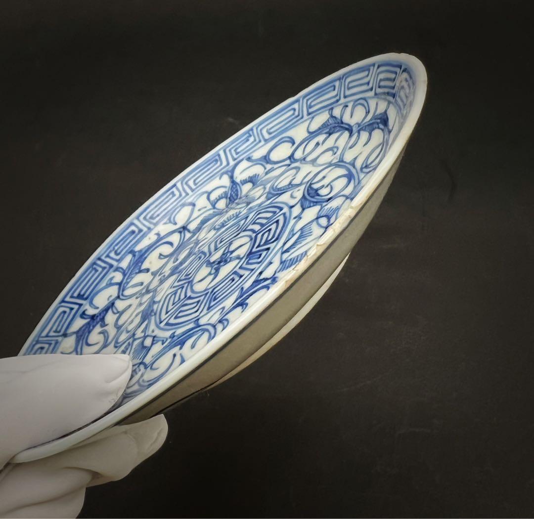 中国美術 古玩 清代 青花 飾り皿 古道具