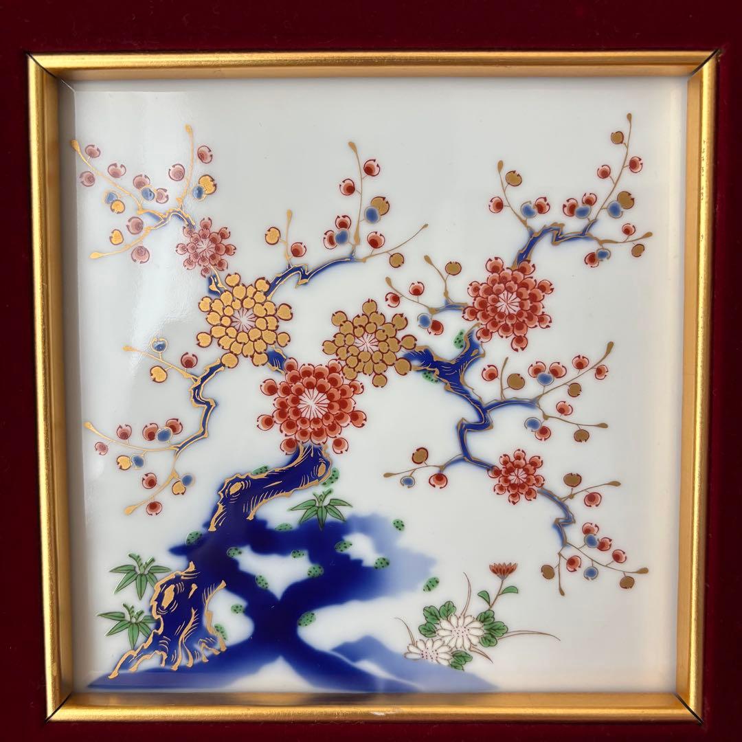 ⚫︎深川製磁　金彩　梅　陶板　　　　　　　 　　　　　　　　　　　　　　　和ラ下