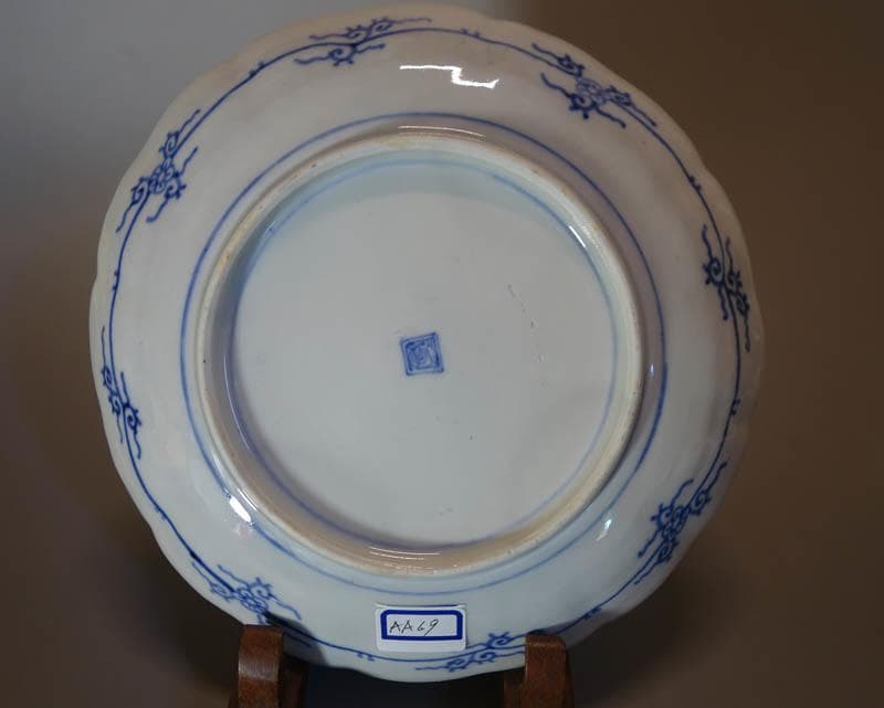 古伊万里 染付　丸文散中皿　3枚　楼閣山水図　渦福　輪花　 江戸後期 2253