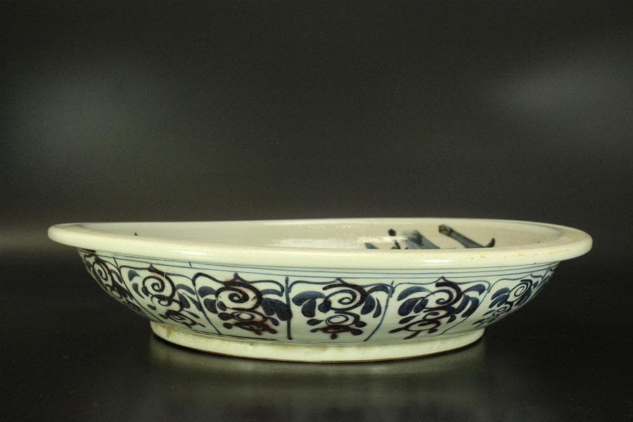 中国美術 青花 染付 竹笹 題詞 盤 φ42.5cm(LC343)