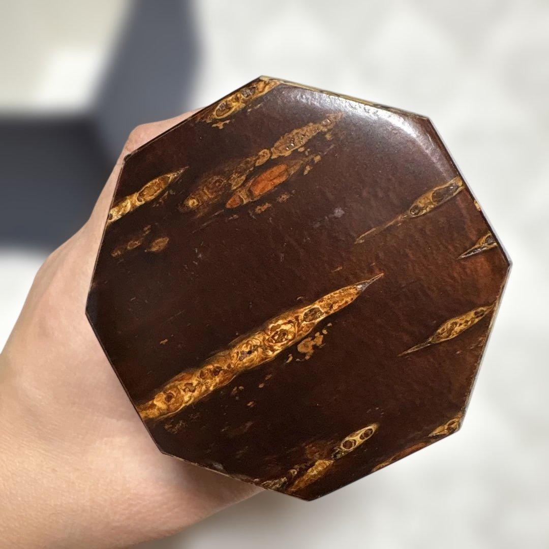 【希少・未使用】寄木細工 茶筒 八角形 内蓋も木製 説明書付き 縁起物