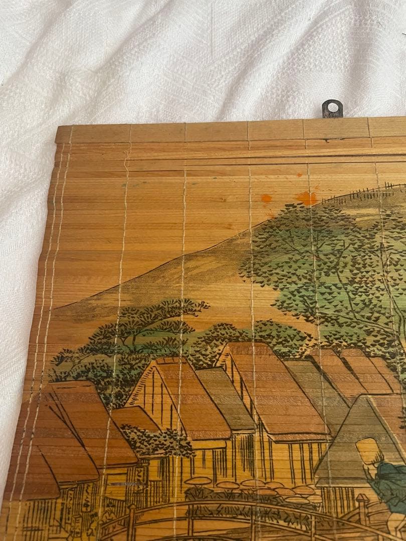 100年前　1928年 竹製 すだれ絵 カレンダー 壁掛け 古民家　当時物